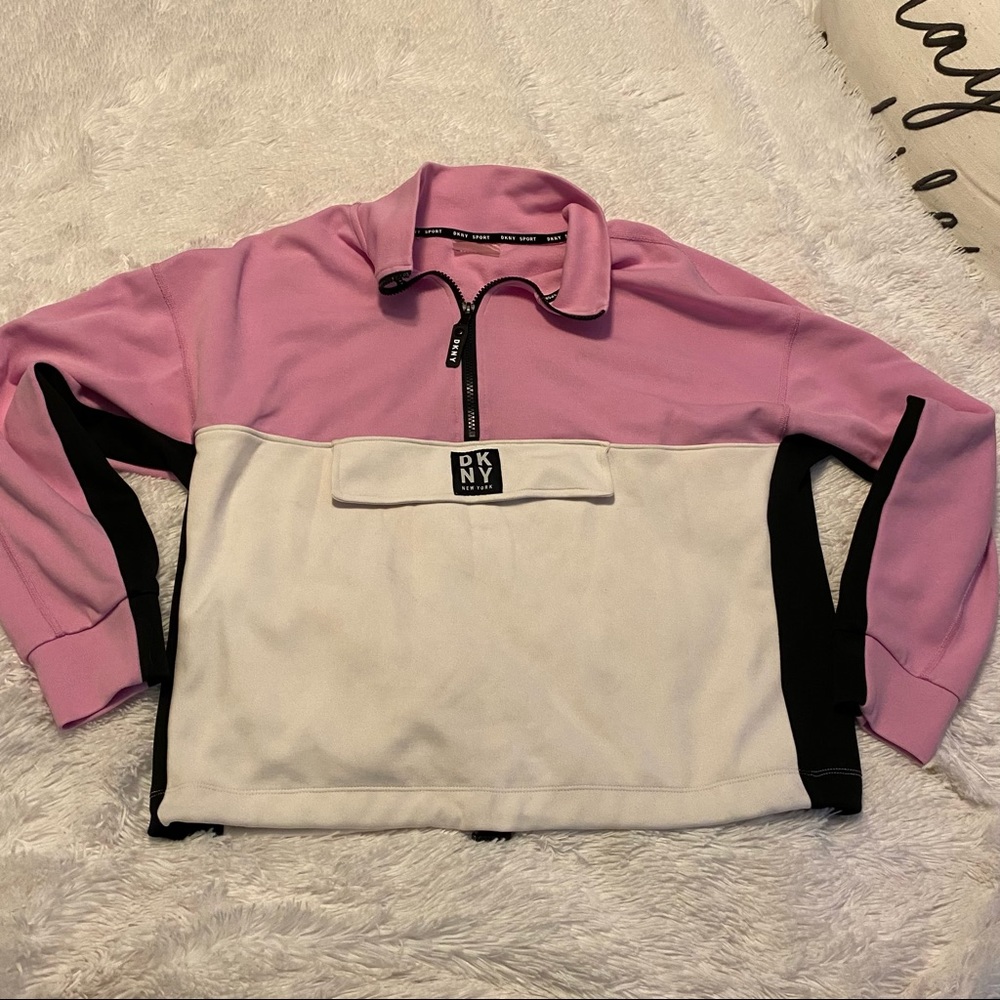 DKNY Top zipper pull over multi color block. So cute & comfortable. Lightweight